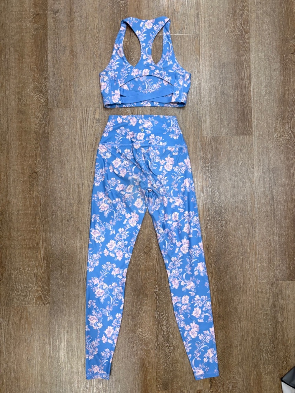 Spiritual Gangster Blue Floral Matching Set - Racerback Sports Bra & Leggings - Picture 2 of 8